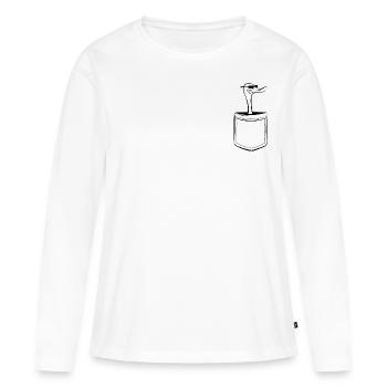 Mon canard dans ma poche - poche poitrine - T-shirt manches longues Premium bio Femme - blanc - Devant - Julia (174cm)
