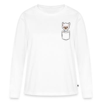 Mon lama dans la poche - Poche poitrine - T-shirt manches longues Premium bio Femme - blanc - Devant - Julia (174cm)
