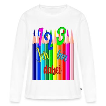 Retour à l’école123 Je fais des crayons de couleur colorés - T-shirt manches longues Premium bio Femme - blanc - Devant - Julia (174cm)