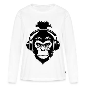 Entspannter Affe Wireless Kopfhörer Café Shirt - Frauen Premium Bio Langarmshirt - Weiß - Vorne - Julia (174cm)
