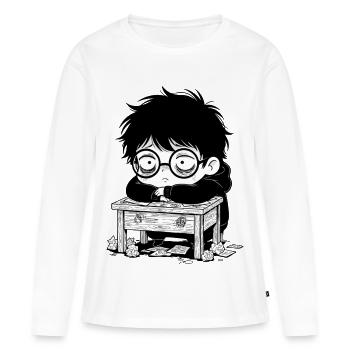 Étudiant Burnout Bureau Regard Vide - T-shirt manches longues Premium bio Femme - blanc - Devant - Julia (174cm)