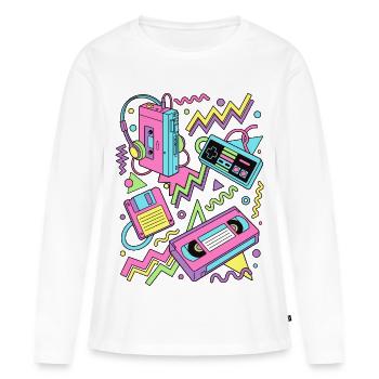 80s 90s Retro Tech Nostalgia Gamer - Women's Premium Organic Long Sleeve Shirt - white - Front - Julia (174cm)