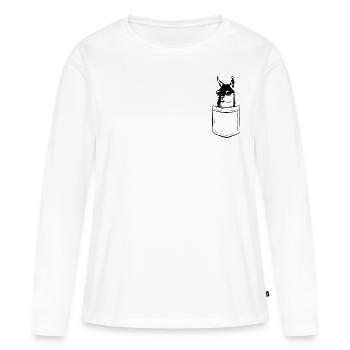 Mon lama dans la poche - Poche poitrine - T-shirt manches longues Premium bio Femme - blanc - Devant - Julia (174cm)