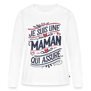 Ich bin eine Mutter, die versichert - Frauen Premium Bio Langarmshirt - Weiß - Vorne - Julia (174cm)