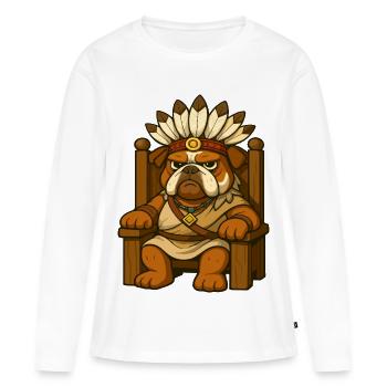 Bulldoggenhäuptling sitzt stolz auf einem hölzernen Thron - Frauen Premium Bio Langarmshirt - Weiß - Vorne - Julia (174cm)