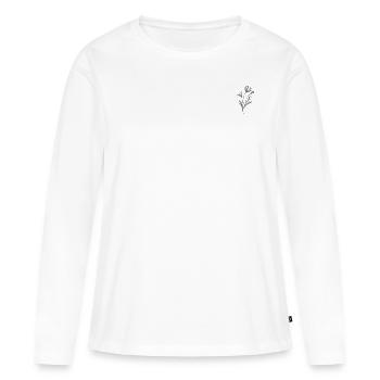 Anmutige Eleganz: Das filigrane Blütenmuster - Frauen Premium Bio Langarmshirt - Weiß - Vorne - Julia (174cm)