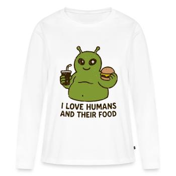 Un gastronome extraterrestre aime les humains - T-shirt manches longues Premium bio Femme - blanc - Devant - Julia (174cm)