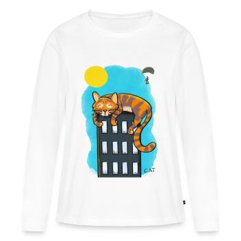 Chat sur gratte-ciel - T-shirt manches longues Premium bio Femme - blanc - Devant - Julia (174cm)
