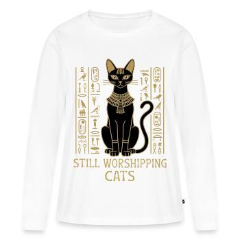 Katzen immer noch verehren – Ägyptische Katzen-Hieroglyphen - Frauen Premium Bio Langarmshirt - Weiß - Vorne - Julia (174cm)