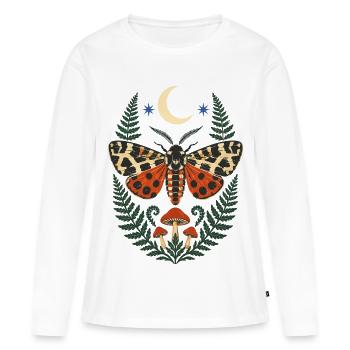 Motif de la forêt de papillons de nuit avec fougère et lune - T-shirt manches longues Premium bio Femme - blanc - Devant - Julia (174cm)