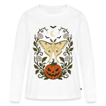 Papillon de nuit lunaire d’Halloween & Jack O' Lantern - T-shirt manches longues Premium bio Femme - blanc - Devant - Julia (174cm)