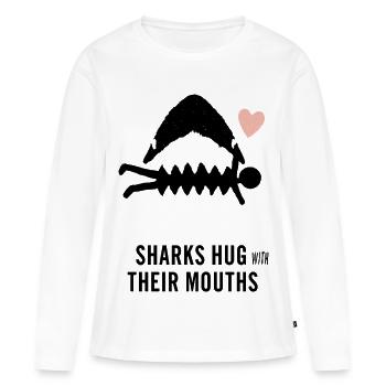 Les requins se serrent dans leurs bras avec leur bouche - T-shirt manches longues Premium bio Femme - blanc - Devant - Julia (174cm)