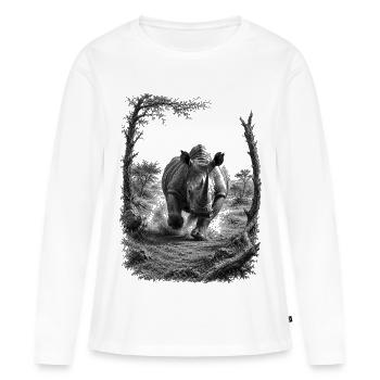 Le rhinocéros sauvage dans la nature dans le style du dessin artistique - T-shirt manches longues Premium bio Femme - blanc - Devant - Julia (174cm)