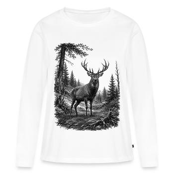 Cerf majestueux dans la nature dans le style du dessin - T-shirt manches longues Premium bio Femme - blanc - Devant - Julia (174cm)