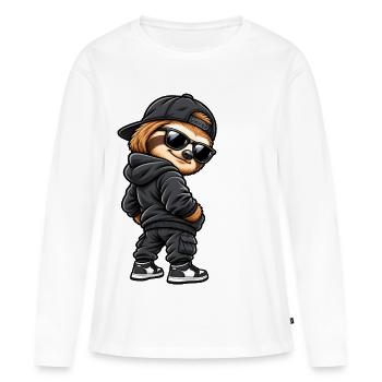 Paresseux gangster cool dans le style streetwear - T-shirt manches longues Premium bio Femme - blanc - Devant - Julia (174cm)