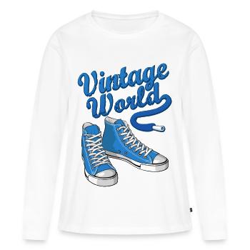 Baskets bleu cru - T-shirt manches longues Premium bio Femme - blanc - Devant - Julia (174cm)