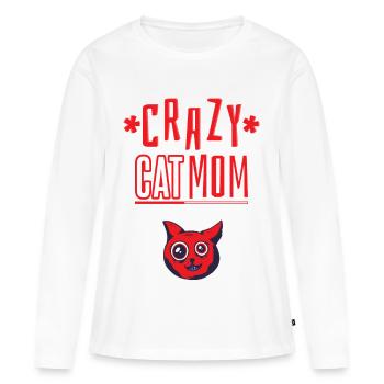Maman chat folle - T-shirt manches longues Premium bio Femme - blanc - Devant - Julia (174cm)
