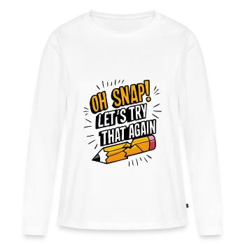 Oh claquement ! Réessayons - T-shirt manches longues Premium bio Femme - blanc - Devant - Julia (174cm)