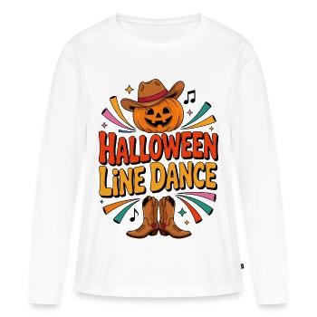 Halloween Line Dance Kürbis - Frauen Premium Bio Langarmshirt - Weiß - Vorne - Julia (174cm)