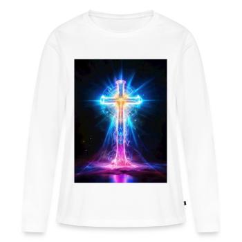 Kreuz_aus_Energie_Spirituelle_Neon-Vision - Frauen Premium Bio Langarmshirt - Weiß - Vorne - Julia (174cm)