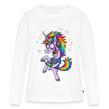 Regenbogen Einhorn Gaming Level Up Gamer - Frauen Premium Bio Langarmshirt - Weiß - Vorne - Julia (174cm)