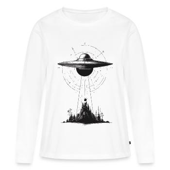 UAP-Landung über Wald - Frauen Premium Bio Langarmshirt - Weiß - Vorne - Julia (174cm)