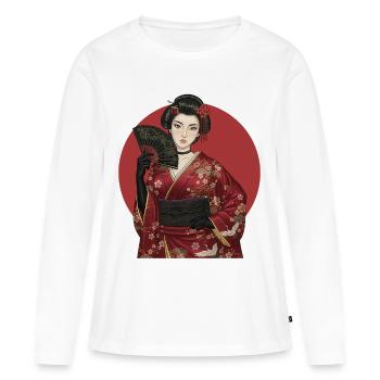 Geisha in red kimono with fan - Women's Premium Organic Long Sleeve Shirt - white - Front - Julia (174cm)