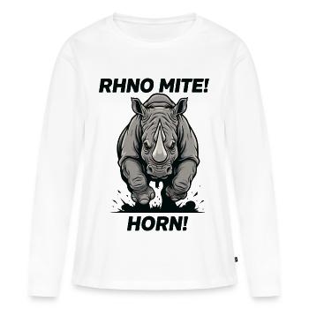 Rhino Mite Horn Humour Rhinocéros - T-shirt manches longues Premium bio Femme - blanc - Devant - Julia (174cm)