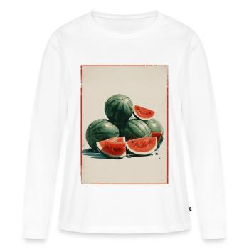 Vintage Wassermelone Scheiben - Frauen Premium Bio Langarmshirt - Weiß - Vorne - Julia (174cm)