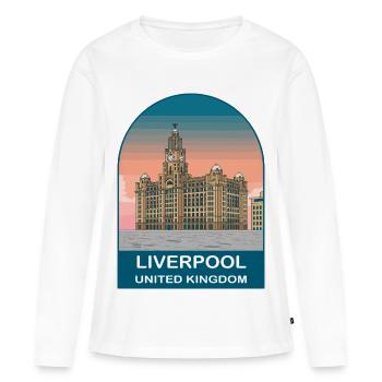 Art d’affiches de voyage vintage à Liverpool UK - T-shirt manches longues Premium bio Femme - blanc - Devant - Julia (174cm)
