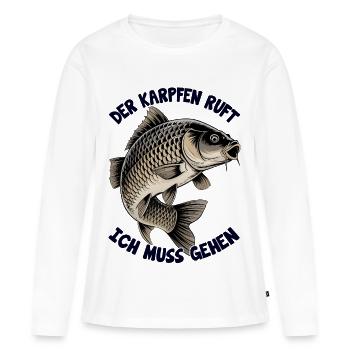 Der Karpfen ruft - Frauen Premium Bio Langarmshirt - Weiß - Vorne - Julia (174cm)