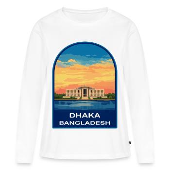 Insigne rétro du coucher de soleil du Parlement du Bangladesh de Dhaka - T-shirt manches longues Premium bio Femme - blanc - Devant - Julia (174cm)