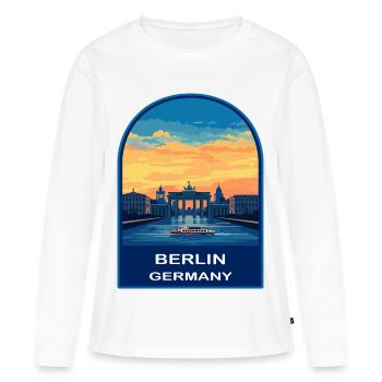 Berlin Brandenburg Gate Retro Sunset Travel Badge - Women's Premium Organic Long Sleeve Shirt - white - Front - Julia (174cm)