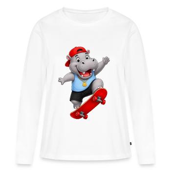 Nilpferd auf einem Skateboard - Frauen Premium Bio Langarmshirt - Weiß - Vorne - Julia (174cm)