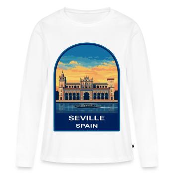 Séville, Espagne, Insigne Rétro Sunset de la Plaza de España - T-shirt manches longues Premium bio Femme - blanc - Devant - Julia (174cm)