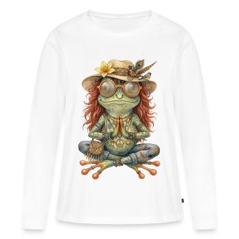 Motif aquarelle : Grenouille bohème méditatrice - T-shirt manches longues Premium bio Femme - blanc - Devant - Julia (174cm)