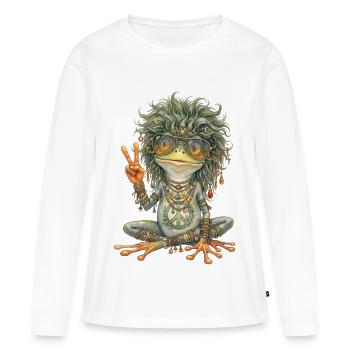 Aquarelle : Grenouille hippie avec le signe de paix - T-shirt manches longues Premium bio Femme - blanc - Devant - Julia (174cm)