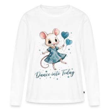 Souris dansante avec des ballons en forme de cœur - T-shirt manches longues Premium bio Femme - blanc - Devant - Julia (174cm)