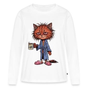 Chat Café Fatigué - T-shirt manches longues Premium bio Femme - blanc - Devant - Julia (174cm)