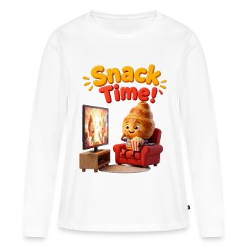 Heure du goûter : Croissant au cinéma - T-shirt manches longues Premium bio Femme - blanc - Devant - Julia (174cm)