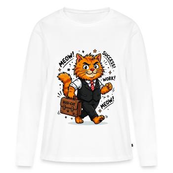 Hard-working business cat with briefcase - Women's Premium Organic Long Sleeve Shirt - white - Front - Julia (174cm)