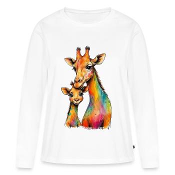 Maman girafe avec sa descendance - T-shirt manches longues Premium bio Femme - blanc - Devant - Julia (174cm)