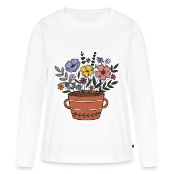 Blume - Frauen Premium Bio Langarmshirt - Weiß - Vorne - Julia (174cm)