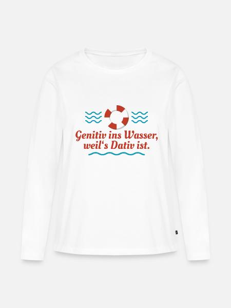 Genitiv ins Wasser - Frauen Premium Bio Langarmshirt - Weiß