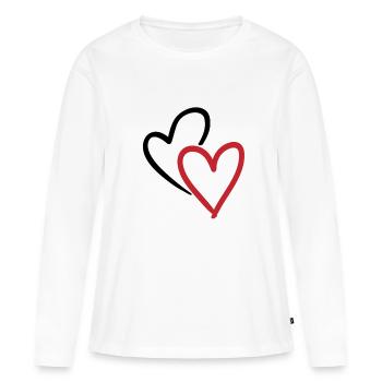 Two intertwined hearts in red - Women's Premium Organic Long Sleeve Shirt - white - Front - Julia (174cm)