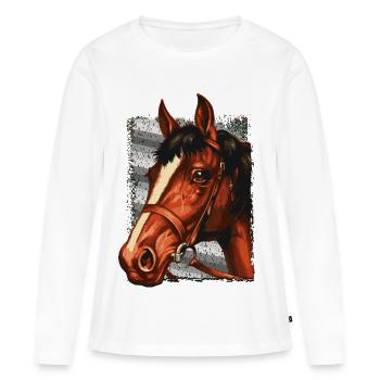 Tête de cheval rétro - cavalier - voltige - cavalier - T-shirt manches longues Premium bio Femme - blanc - Devant - Julia (174cm)