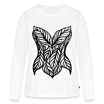 Corset à feuilles élégant – Art au trait inspiré de la nature - T-shirt manches longues Premium bio Femme - blanc - Devant - Julia (174cm)