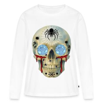 T-Shirt-Design mit Schädel mit Spinnen und Diamantaugen - Frauen Premium Bio Langarmshirt - Weiß - Vorne - Julia (174cm)
