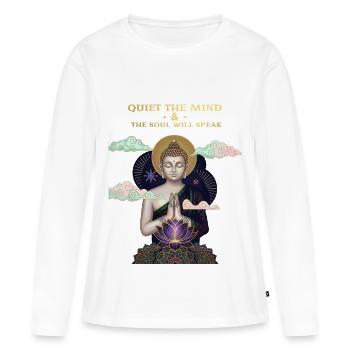 Citation inspirante du Bouddha de la pleine conscience - T-shirt manches longues Premium bio Femme - blanc - Devant - Julia (174cm)