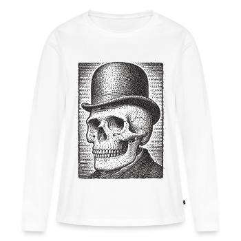 Crâne avec chapeau melon - T-shirt manches longues Premium bio Femme - blanc - Devant - Julia (174cm)